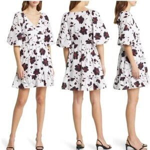 🆕DU PARADIS Floral Cotton Puff Sleeve Mini Dress Large